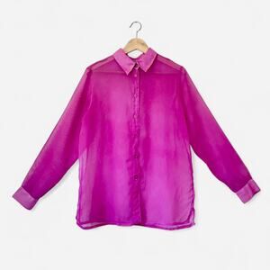 Vintage Pink Sheer Button Up Shirt Size Small / Medium, Festival, OOAK
